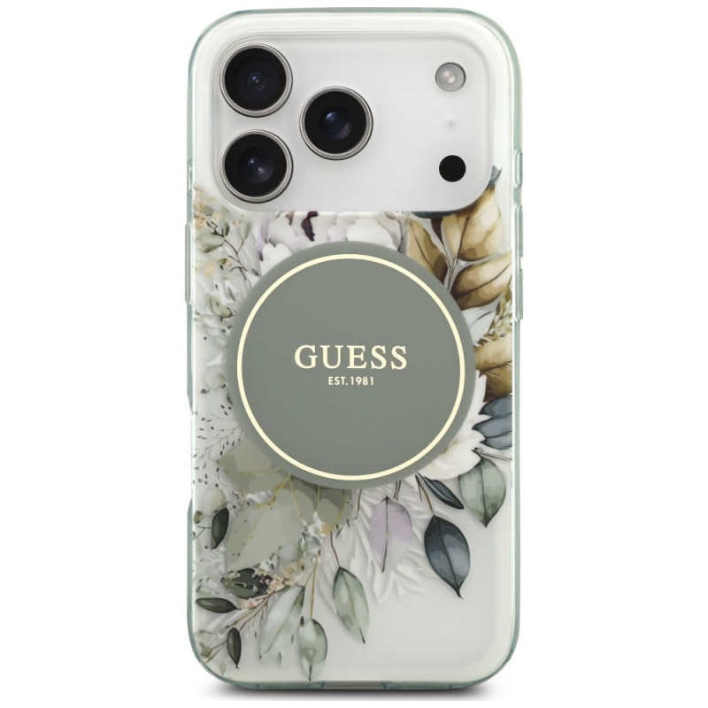 Guess IML Flower & Tonal Circle MagSafe-hoesje voor Apple iPhone 18 Pro Max / 17 Pro Max, groen