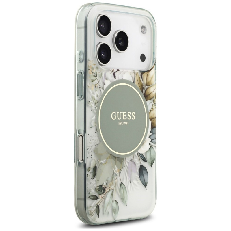Guess IML Flower & Tonal Circle MagSafe-hoesje voor Apple iPhone 18 Pro Max / 17 Pro Max, groen