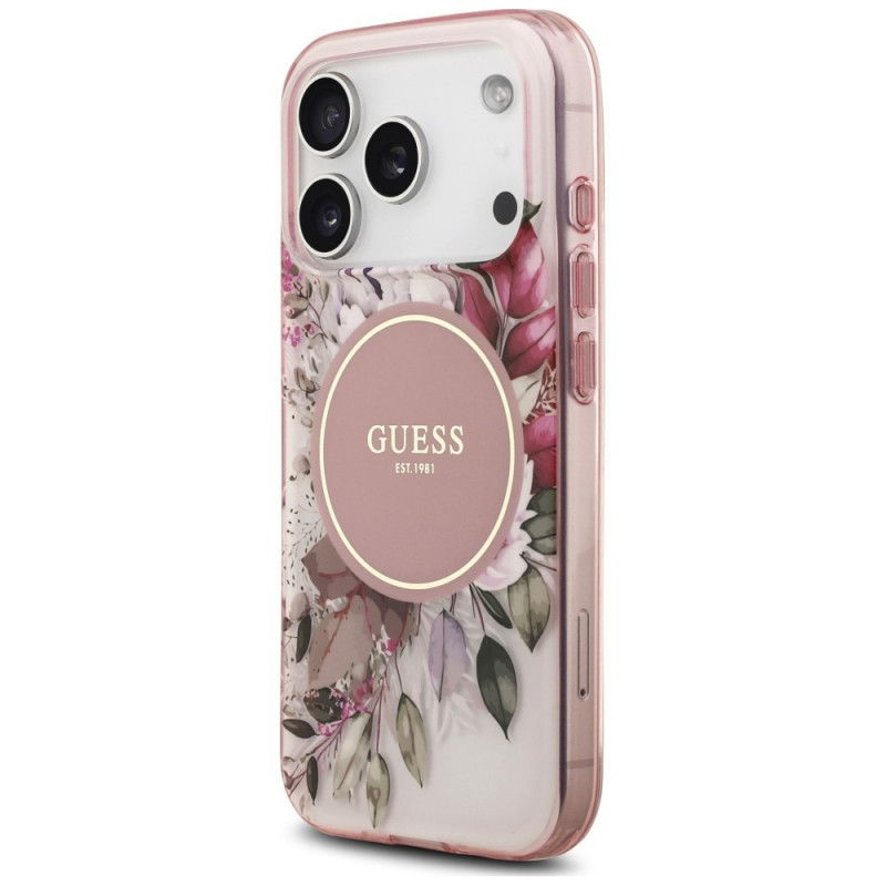 Guess IML Flower & Tonal Circle MagSafe-hoesje voor Apple iPhone 18 Pro / 17 Pro, roze