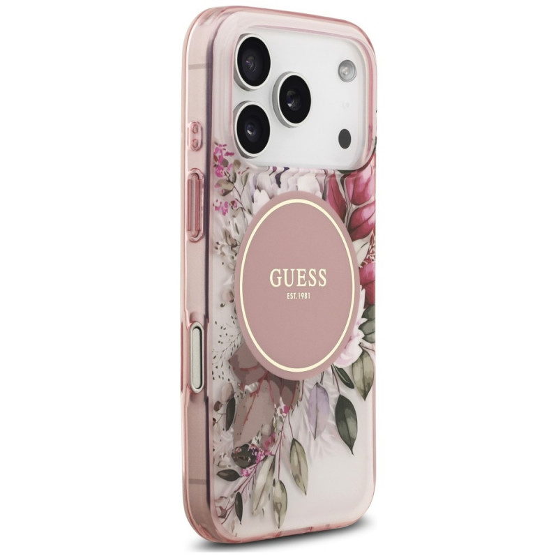 Guess IML Flower & Tonal Circle MagSafe-hoesje voor Apple iPhone 18 Pro / 17 Pro, roze