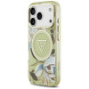 Guess IML Glitter Flowers Triangle MagSafe-hoesje voor Apple iPhone 18 Pro Max / 17 Pro Max, groen