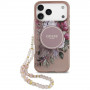 Guess IML Flowers Pearl Strap MagSafe-hoesje voor Apple iPhone 18 Pro Max / 17 Pro Max, roze