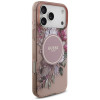 Guess IML Flowers Pearl Strap MagSafe-hoesje voor Apple iPhone 18 Pro Max / 17 Pro Max, roze
