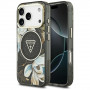 Guess IML Glitter Flowers Triangle MagSafe-hoesje voor Apple iPhone 18 Pro Max / 17 Pro Max, zwart
