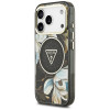 Guess IML Glitter Flowers Triangle MagSafe-hoesje voor Apple iPhone 18 Pro Max / 17 Pro Max, zwart
