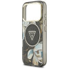 Guess IML Glitter Flowers Triangle MagSafe-hoesje voor Apple iPhone 18 Pro Max / 17 Pro Max, zwart
