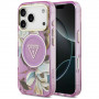 Guess IML Glitter Flowers Triangle MagSafe-hoesje voor Apple iPhone 18 Pro Max / 17 Pro Max, paars