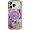 Guess IML Glitter Flowers Triangle MagSafe-hoesje voor Apple iPhone 18 Pro Max / 17 Pro Max, paars