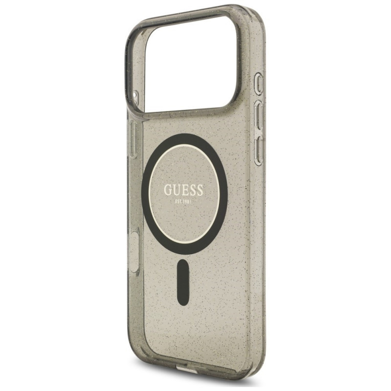 Guess IML Glitter Pearl Strap MagSafe-hoesje voor Apple iPhone 18 Pro / 17 Pro, zwart