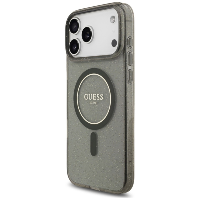 Guess IML Glitter Pearl Strap MagSafe-hoesje voor Apple iPhone 18 Pro Max / 17 Pro Max, zwart