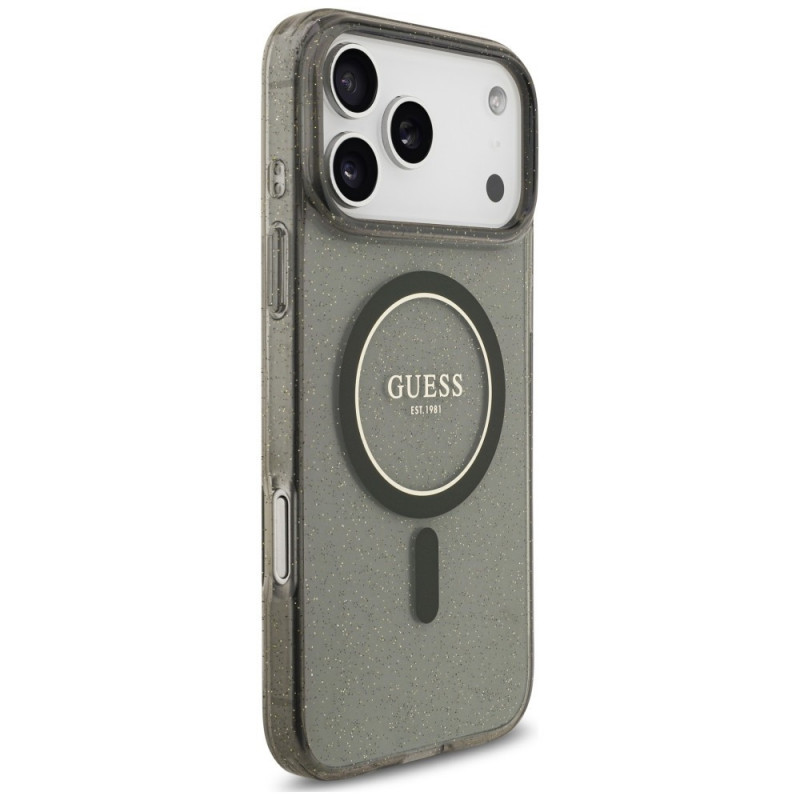 Guess IML Glitter Pearl Strap MagSafe-hoesje voor Apple iPhone 18 Pro Max / 17 Pro Max, zwart