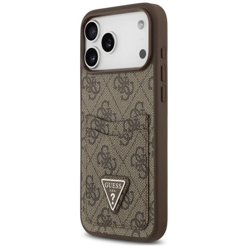 Guess 4G Double Card Triangle-hoesje voor Apple iPhone 18 Pro Max / 17 Pro Max, bruin