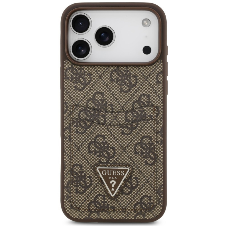 Guess 4G Double Card Triangle-hoesje voor Apple iPhone 18 Pro Max / 17 Pro Max, bruin