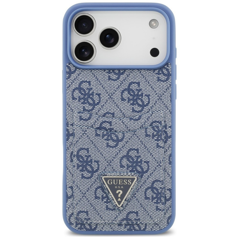 Guess 4G Double Card Triangle-hoesje voor Apple iPhone 18 Pro Max / 17 Pro Max, blauw