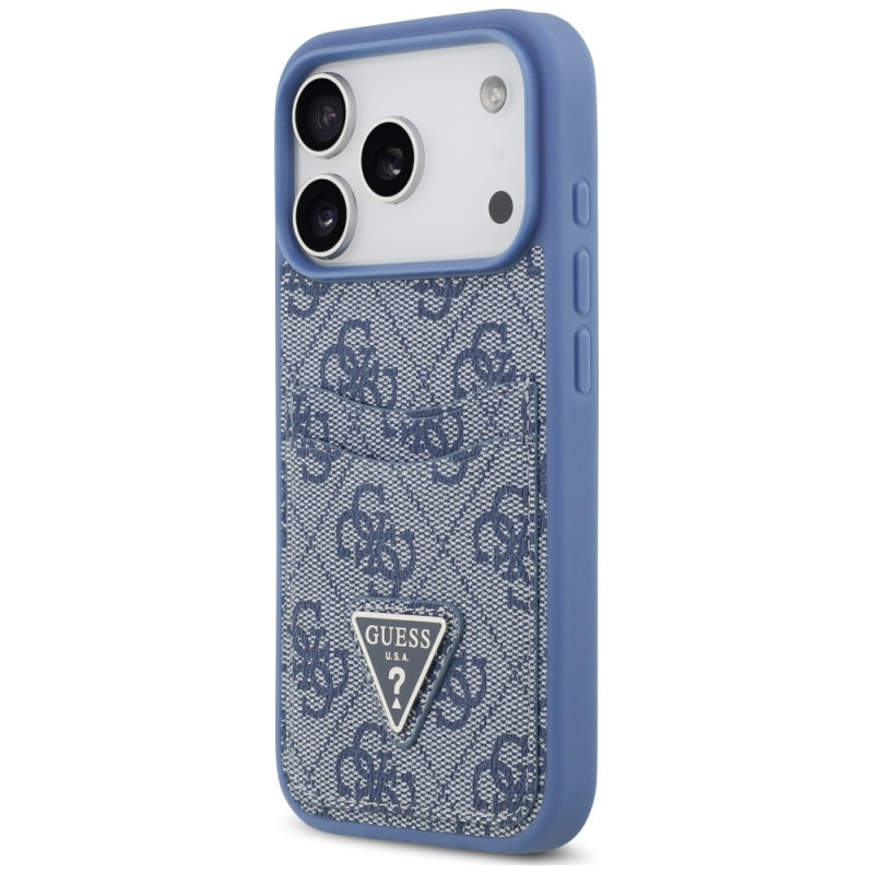 Guess 4G Double Card Triangle-hoesje voor Apple iPhone 18 Pro / 17 Pro, blauw