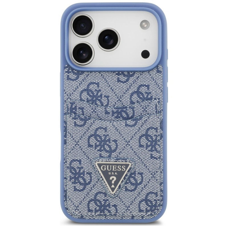 Guess 4G Double Card Triangle-hoesje voor Apple iPhone 18 Pro / 17 Pro, blauw