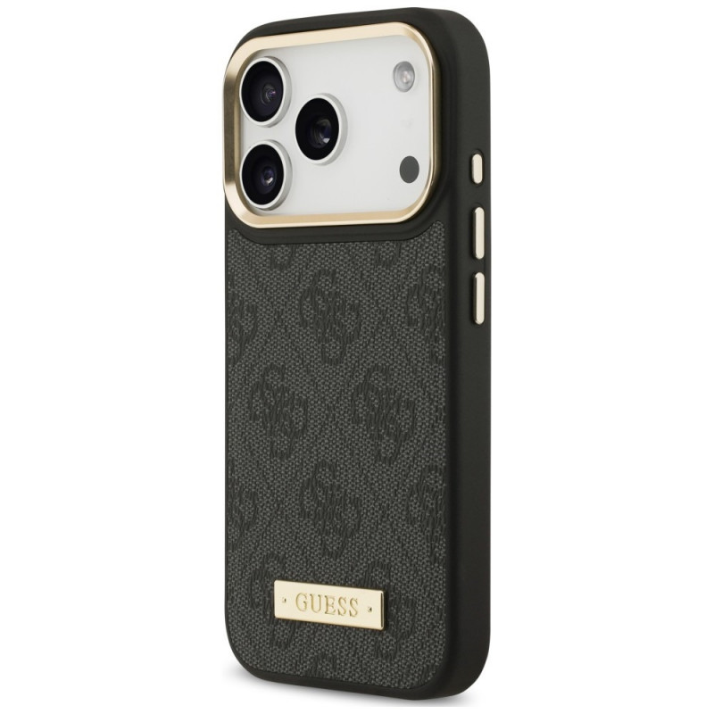 Guess 4G Logo Plate MagSafe-hoesje voor Apple iPhone 18 Pro / 17 Pro, zwart