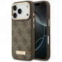 Guess 4G Logo Plate MagSafe-hoesje voor Apple iPhone 18 Pro / 17 Pro, bruin