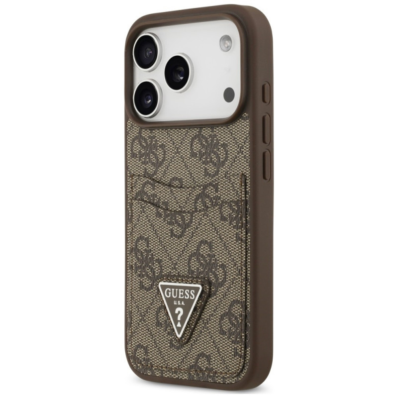Guess 4G Double Card Triangle-hoesje voor Apple iPhone 18 Pro / 17 Pro, bruin