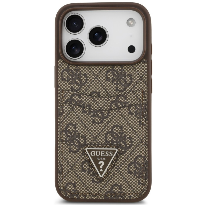 Guess 4G Double Card Triangle-hoesje voor Apple iPhone 18 Pro / 17 Pro, bruin