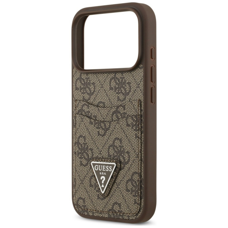 Guess 4G Double Card Triangle-hoesje voor Apple iPhone 18 Pro / 17 Pro, bruin