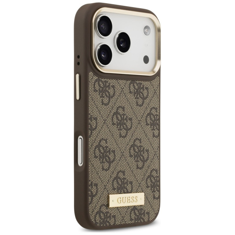Guess 4G Logo Plate MagSafe-hoesje voor Apple iPhone 18 Pro Max / 17 Pro Max, bruin