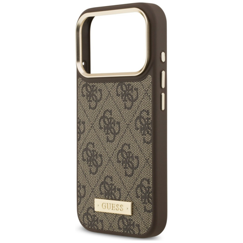Guess 4G Logo Plate MagSafe-hoesje voor Apple iPhone 18 Pro Max / 17 Pro Max, bruin