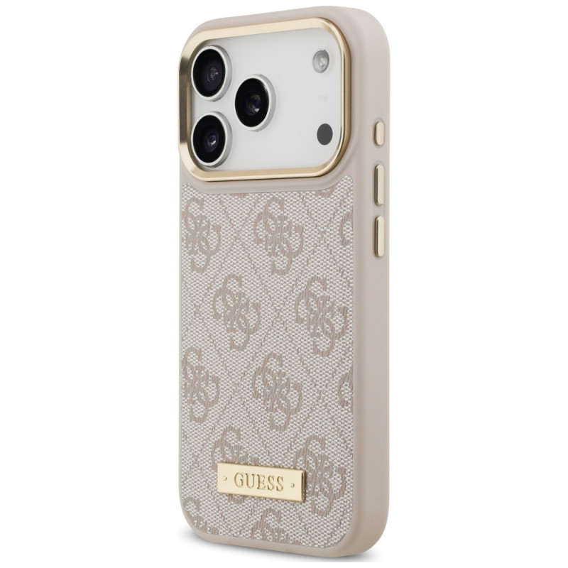 Guess 4G Logo Plate MagSafe-hoesje voor Apple iPhone 18 Pro / 17 Pro, roze