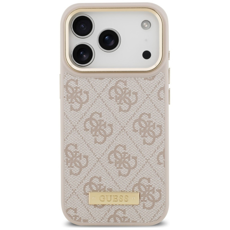 Guess 4G Logo Plate MagSafe-hoesje voor Apple iPhone 18 Pro / 17 Pro, roze