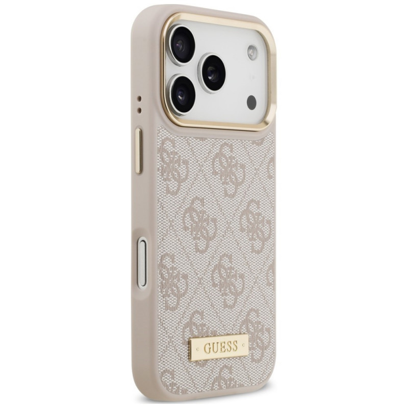 Guess 4G Logo Plate MagSafe-hoesje voor Apple iPhone 18 Pro / 17 Pro, roze
