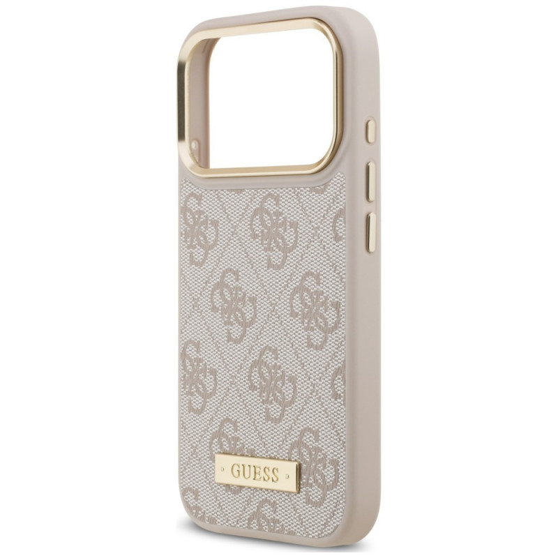 Guess 4G Logo Plate MagSafe-hoesje voor Apple iPhone 18 Pro / 17 Pro, roze