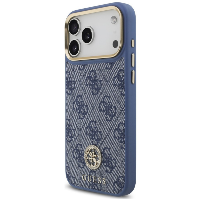 Guess 4G Strass Logo MagSafe-hoesje voor Apple iPhone 18 Pro Max / 17 Pro Max, blauw