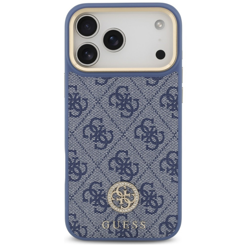Guess 4G Strass Logo MagSafe-hoesje voor Apple iPhone 18 Pro Max / 17 Pro Max, blauw