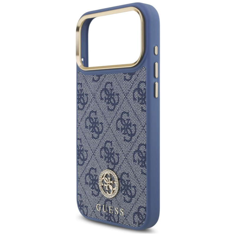Guess 4G Strass Logo MagSafe-hoesje voor Apple iPhone 18 Pro Max / 17 Pro Max, blauw