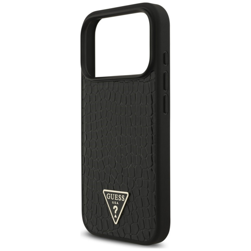 Guess Croco Triangle Logo MagSafe-hoesje voor Apple iPhone 18 Pro / 17 Pro, zwart