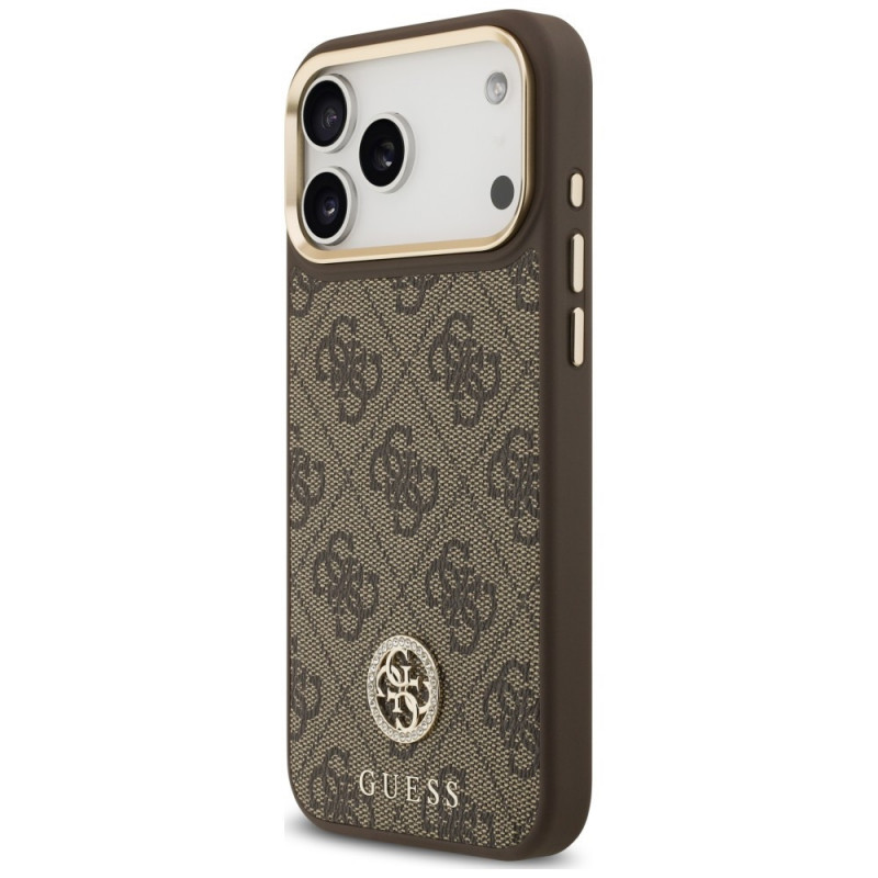 Guess 4G Strass Logo MagSafe-hoesje voor Apple iPhone 18 Pro Max / 17 Pro Max, bruin