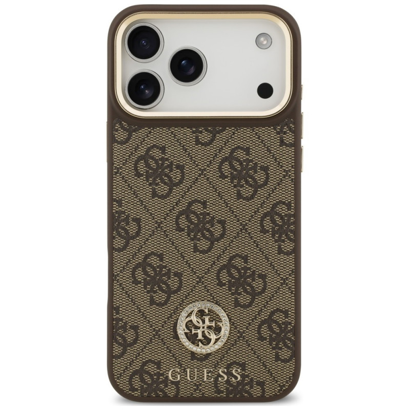 Guess 4G Strass Logo MagSafe-hoesje voor Apple iPhone 18 Pro Max / 17 Pro Max, bruin