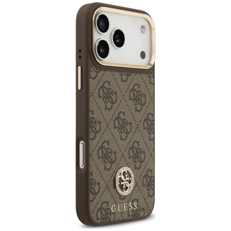 Guess 4G Strass Logo MagSafe-hoesje voor Apple iPhone 18 Pro Max / 17 Pro Max, bruin