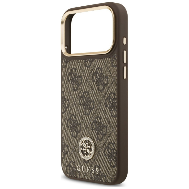 Guess 4G Strass Logo MagSafe-hoesje voor Apple iPhone 18 Pro Max / 17 Pro Max, bruin