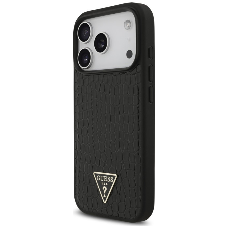 Guess Croco Triangle Logo MagSafe-hoesje voor Apple iPhone 18 Pro Max / 17 Pro Max, zwart