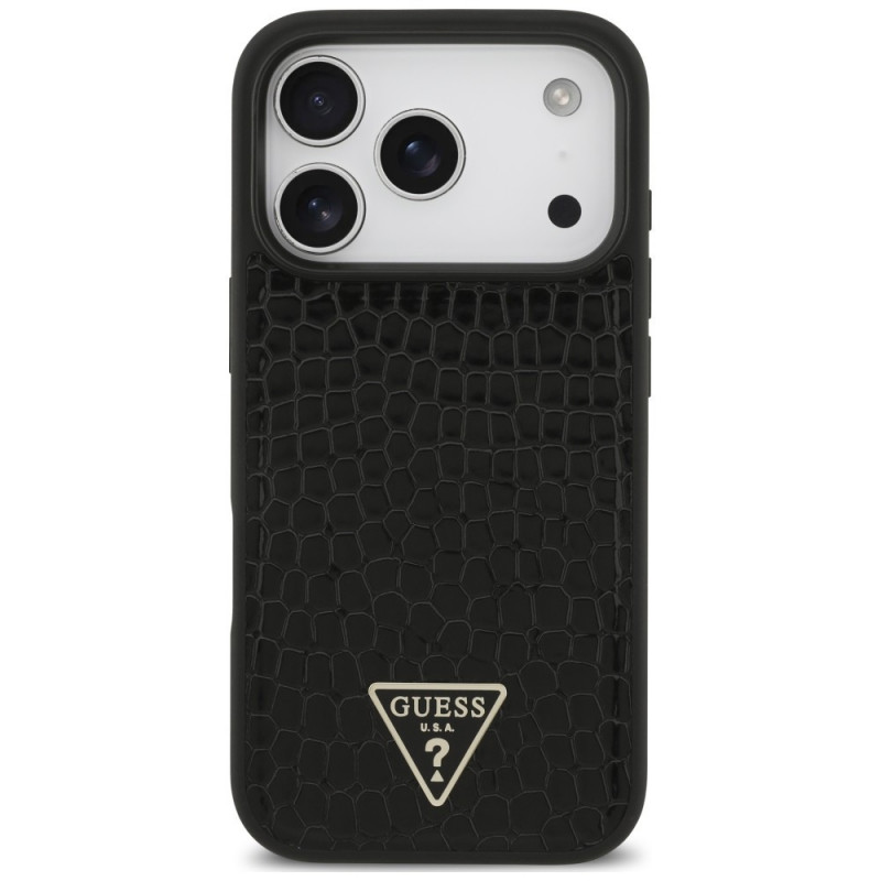 Guess Croco Triangle Logo MagSafe-hoesje voor Apple iPhone 18 Pro Max / 17 Pro Max, zwart