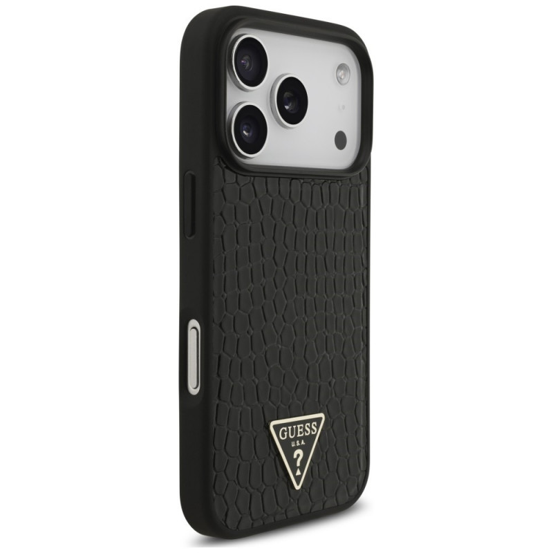 Guess Croco Triangle Logo MagSafe-hoesje voor Apple iPhone 18 Pro Max / 17 Pro Max, zwart
