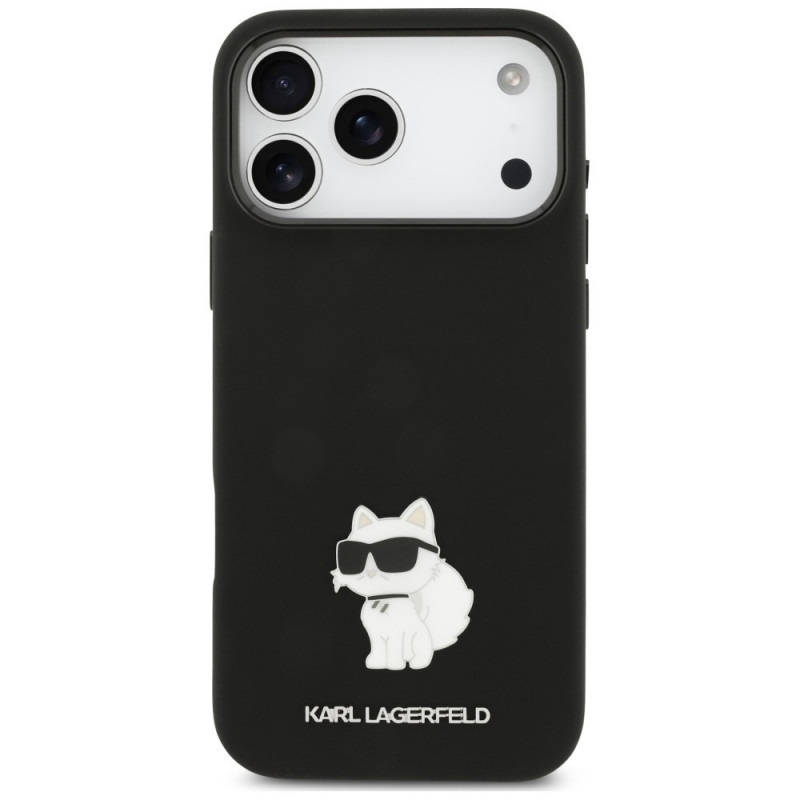 Karl Lagerfeld Silicone Choupette Metal Pin-hoesje voor Apple iPhone 18 Pro Max / 17 Pro Max, zwart