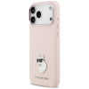 Karl Lagerfeld silicone Choupette metal pin hoesje voor Apple iPhone 18 Pro Max / 17 Pro Max, roze