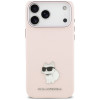 Karl Lagerfeld silicone Choupette metal pin hoesje voor Apple iPhone 18 Pro Max / 17 Pro Max, roze