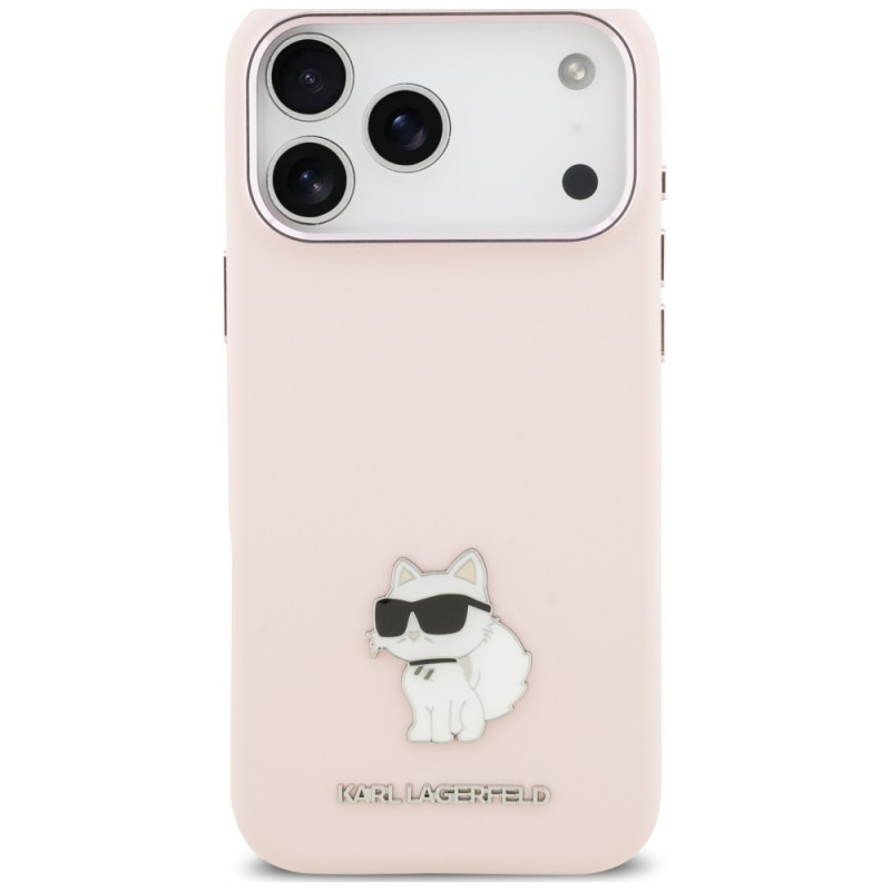 Karl Lagerfeld silicone Choupette metal pin hoesje voor Apple iPhone 18 Pro Max / 17 Pro Max, roze