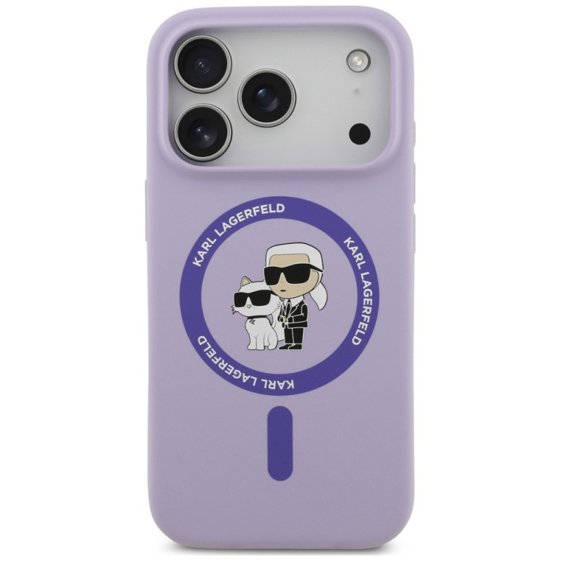 Karl Lagerfeld Silicone Karl&Choupette Ring MagSafe-hoesje voor Apple iPhone 18 Pro / 17 Pro, paars