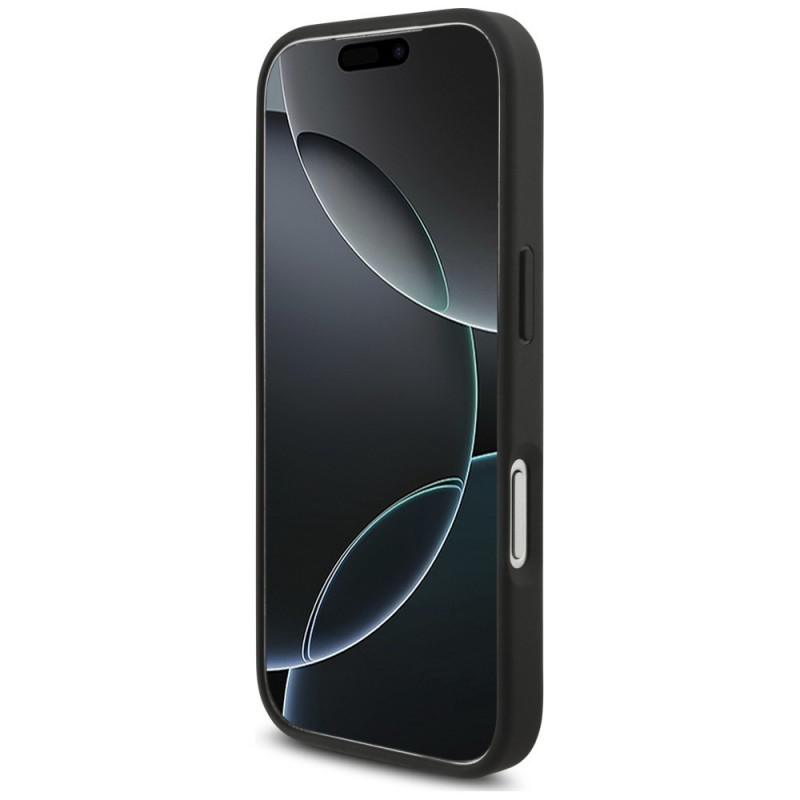 Karl Lagerfeld Saffiano Mono Patch Choupette-hoesje voor Apple iPhone 18 Pro / 17 Pro, zwart