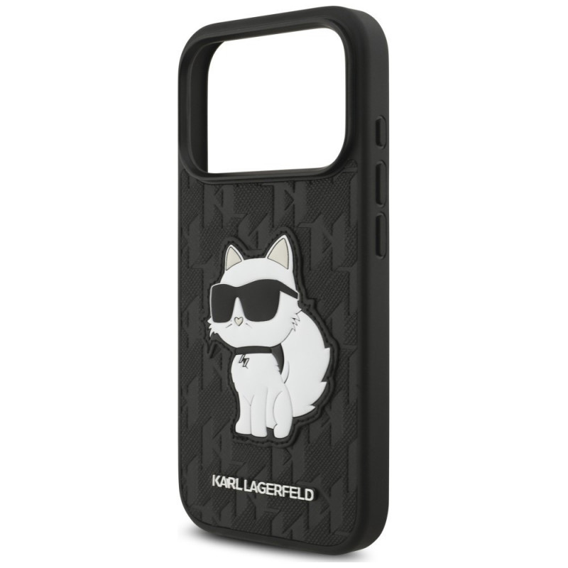 Karl Lagerfeld Saffiano Mono Patch Choupette-hoesje voor Apple iPhone 18 Pro / 17 Pro, zwart