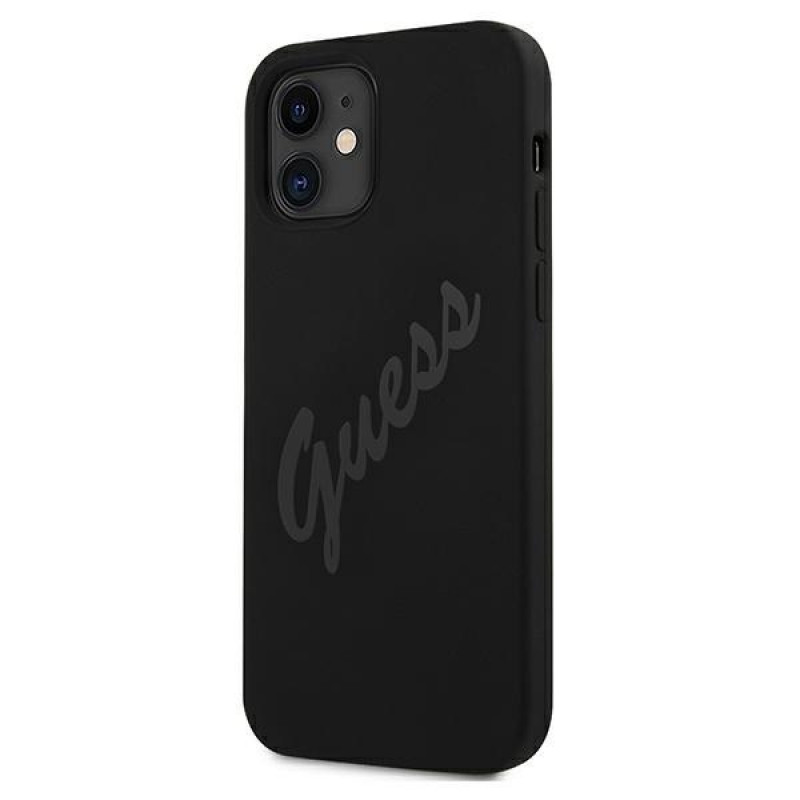 Guess GUHCP12SLSVSBK Script Vintage hardcase voor Apple iPhone 12 mini 5,4 inch, zwart/zwart